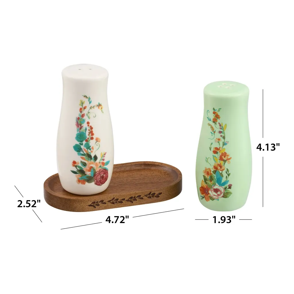 The Pioneer Woman Painted Meadow 3 Pieces Salt & Pepper Shakers with Acacia Wood Tray Set 5.webp