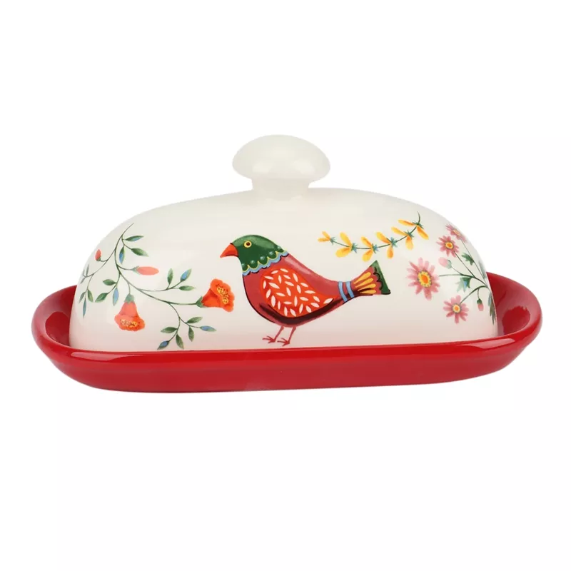 Bird Design Ceramic Butter Dish with lid (for 100g Butterstick)