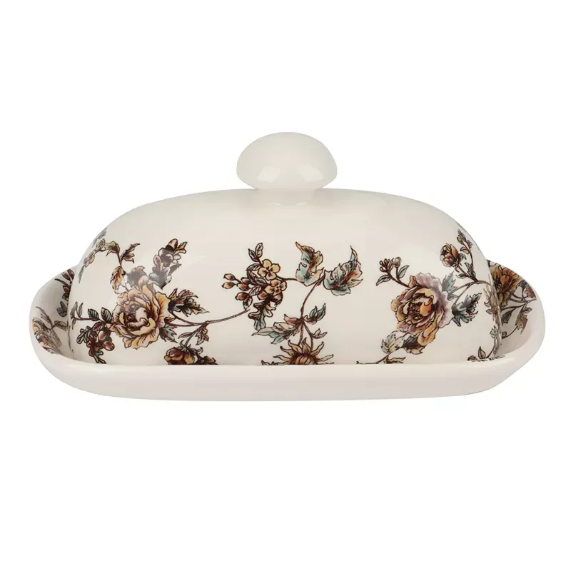 Floral Design Ceramic Butter Dish with lid (for 100g Butterstick)